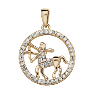 Pendentif en vermeil signe du zodiaque Sagittaire et contour d’oxydes blancs sertis