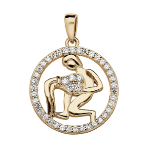 Pendentif en vermeil signe du zodiaque Verseau et contour d’oxydes blancs sertis