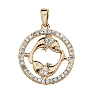 Pendentif en vermeil signe du zodiaque Poissons et contour d’oxydes blancs sertis
