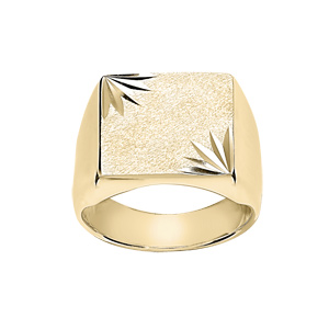 Chevalière en vermeil plateau carré diamanté ciselé en étoile dans 2 angles