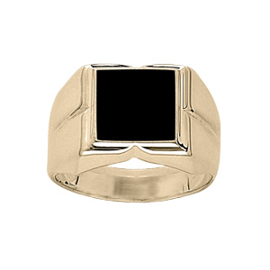 Chevalière en vermeil plateau carré 10mm X 10mm en onyx synthétique et godrons larges sur les côtés