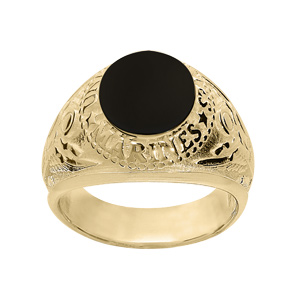 Chevalière universitaire américaine en vermeil US Army avec plateau en onyx synthétique