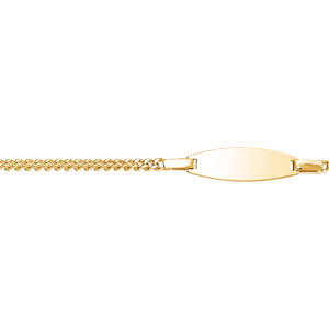 Gourmette pour bébé en plaqué or maille serrée avec plaque ovale – largeur 2mm et longueur 13cm + 2cm de rallonge