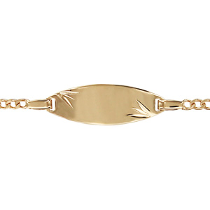 Gourmette pour bébé en plaqué or maille serrée avec plaque ovale et diamantage étoilé dans les coins