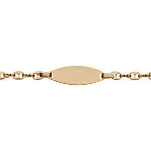 Gourmette pour enfant en plaqué or maille grain de café plaque ovale à graver fermoir mousqueton 16cm réglable 14cm