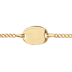 Gourmette pour bébé en plaqué or maille serrée avec plaque arrondie – longueur 13cm + 2cm de rallonge