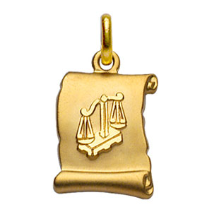 Pendentif en plaqué or zodiaque parchemin simple Balance