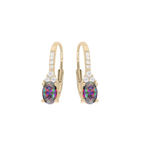 Boucles d’oreille en plaqué or oxyde arc en ciel mystique contour oxydes blancs sertis et fermoir dormeuse