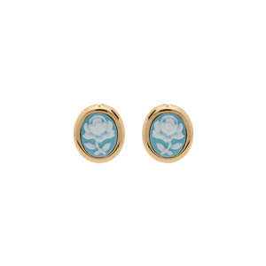 Boucles d'oreille en plaqué or Camée motif fleur sur fond bleu et fermoir poussette