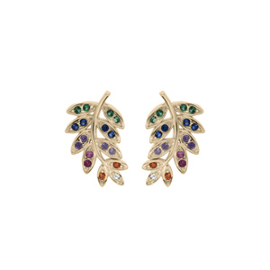 Boucles d'oreille en plaqué or feuille avec oxydes multi couleurs sertis et fermoir poussette