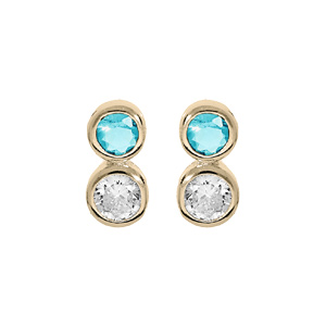 Boucles d'oreille en plaqué or 2 oxydes ciel et blanc sertis et fermoir poussette