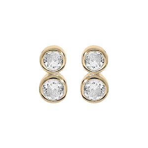 Boucles d’oreille en plaqué or 2 oxydes blancs sertis clos et fermoir poussette