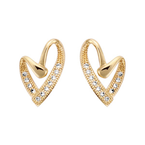 Boucles d’oreilles en plaqué or cœur courbé orné d’oxydes blancs sertis et fermoir poussette