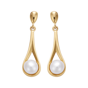 Boucles d’oreille pendantes en plaqué or perle d’eau douce en goutte et fermoir poussette