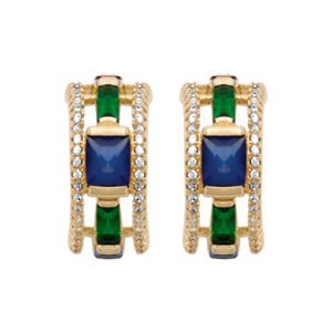 Boucles d'oreilles en plaqué or oxydes multicouleurs demi-créoles verte et bleue contour oxydes blan