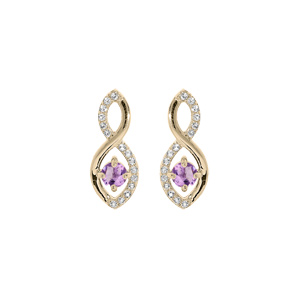 Boucles d’oreille en plaqué or infini Amethyste véritable et oxydes blancs sertis et fermoir poussette