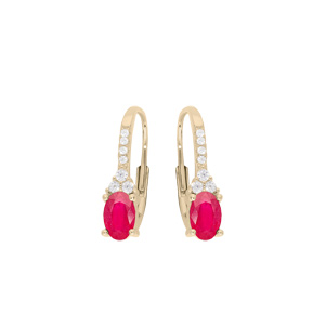 Boucles d’oreille en plaqué or oxydes rose et blancs sertis et fermoir dormeuse
