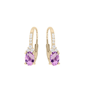 Boucles d’oreille en plaqué or Amethyste et oxydes blancs sertis et fermoir dormeuse