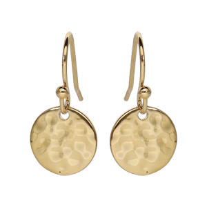 Boucles d’oreille pendantes en plaqué or pastille martelée suspendue et fermoir crochet
