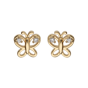 Boucles d’oreille en plaqué or papillon ajouré avec oxydes blancs et fermoir poussette