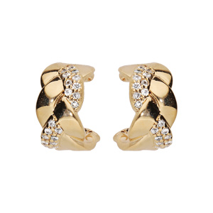 Boucles d'oreilles demi créoles en plaqué or petit modèle torsades avec oxydes blancs et fermoir pou