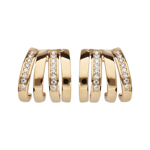 Créoles en plaqué or petit modèle triple anneau avec oxydes blancs sertis et fermoir poussette
