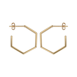 Créoles en plaqué or fantaisie hexagonal petit modèle et fermoir poussette