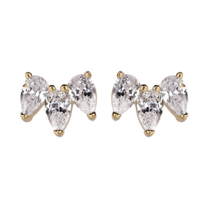 Boucles d’oreilles en plaqué or collection joaillerie motif couronne avec oxydes blancs sertis et fermoir poussette