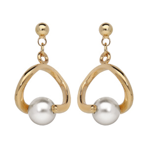 Boucles d’oreille pendantes en plaqué or perle blanche de synthèse sur triangle et fermoir poussette