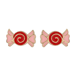 Boucles d’oreille en plaqué or bonbon rouge et rose et fermoir poussette