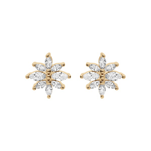 Boucles d’oreille en plaqué or forme fleur oxydes blancs et fermoir poussette
