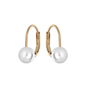 Boucles d'oreille en plaqué or avec perle blanche de synthèse 6mm et fermoir dormeuse