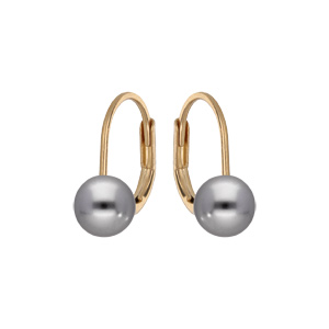 Boucles d'oreille en plaqué or perle grise de synthèse 6mm et fermoir dormeuse