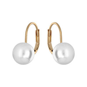 Boucles d’oreille en plaqué or avec perle blanche de synthèse 8mm et fermoir dormeuse