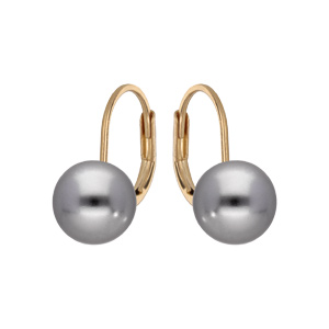 Boucles d'oreille en plaqué or perle grise de synthèse 8mm et fermoir dormeuse