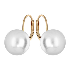 Boucles d'oreille en plaqué or avec perle blanche de synthèse 12mm et fermoir dormeuse
