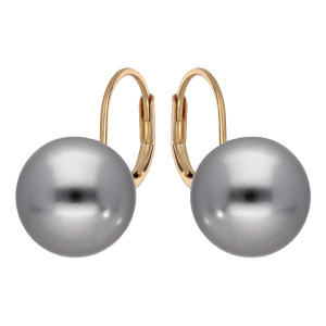 Boucles d'oreille en plaqué or perle grise de synthèse 12mm et fermoir dormeuse