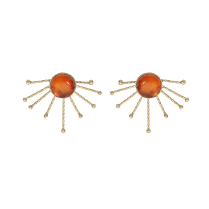 Boucles d’oreille en plaqué or soleil avec pierre Ambre véritable et fermoir poussette