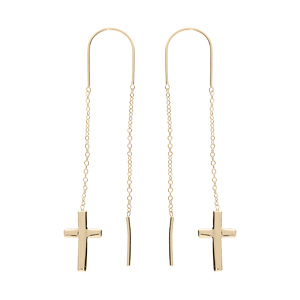 Boucles d’oreille passante en plaqué or chaînette avec croix