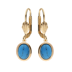 Boucles d’oreille en plaqué or pierre couleur turquoise de synthèse suspendue et fermoir dormeuse