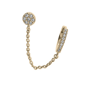 Boucles d’oreille « Ear Cuff » en plaqué or chaînette reliant puce et créoles avec oxydes (à l’unité)