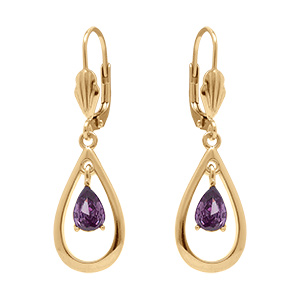 Boucles d'oreille pendantes en plaqué or avec ovale et pierre violette et fermoir dormeuse
