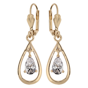 Boucles d’oreille pendantes en plaqué or avec ovale et pierre blanche et fermoir dormeuse