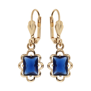 Boucles d’oreille pendantes en plaqué or avec pierre carre bleu nuit serti et fermoir dormeuse