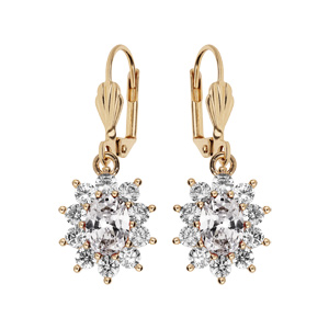 Boucles d'oreille pendantes en plaqué or collection joaillerie avec pierre ronde oxyde blanc contour