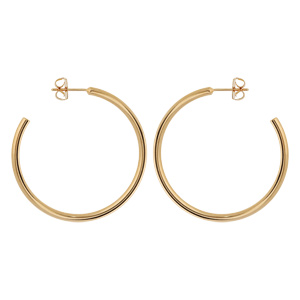 Créoles en plaqué or tube lisse 40 mm ext et fermoir poussette