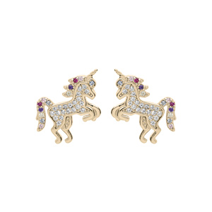 Boucles d’oreille en plaqué or licorne oxydes multi couleurs sertis et fermoir poussette