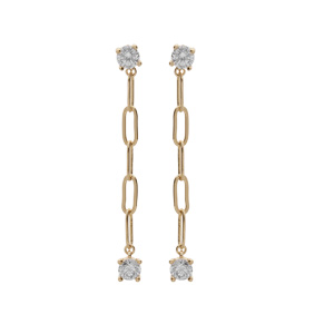 Boucles d'oreille en plaqué or chaînette maille rectangulaire avec oxyde blanc serti et fermoir pous