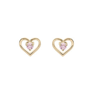 Boucles d’oreille en plaqué or coeur avec oxyde rose et fermoir poussette