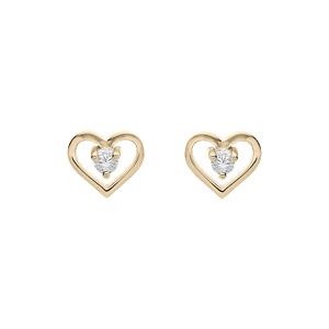Boucles d’oreille en plaqué or coeur avec oxyde blanc et fermoir poussette